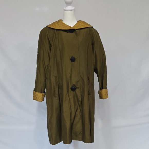 Neiman Marcus Olive Green and Gold Trench Coat - Picture 1 of 8